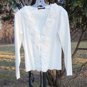 Cyrus White Rose Embellish Knit Cardigan Sz M